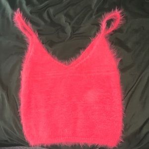 Pink O&O Fuzzy Crop Tank